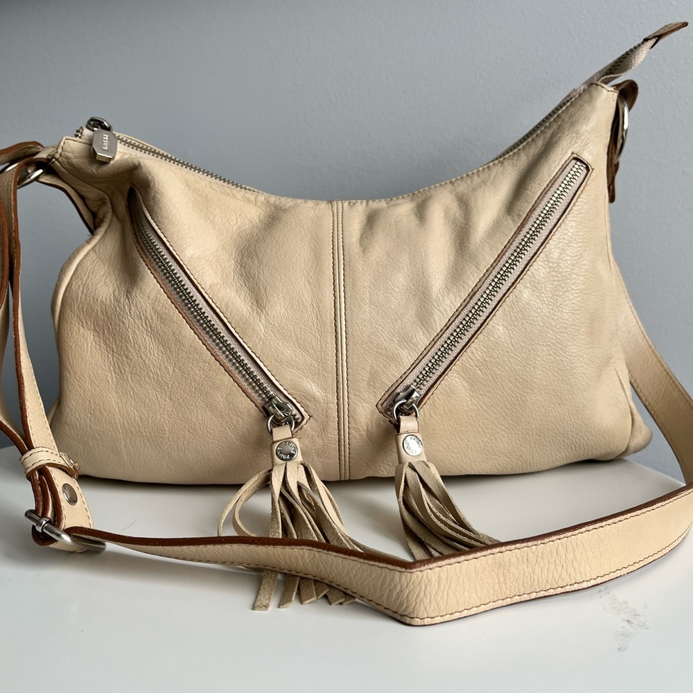 Prune Cream Leather Shoulder / Crossbody Bag